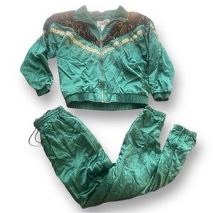 Vintage 90s Emerald Green/Gold Nylon Windbreaker Suit Women's Size Small Sporty